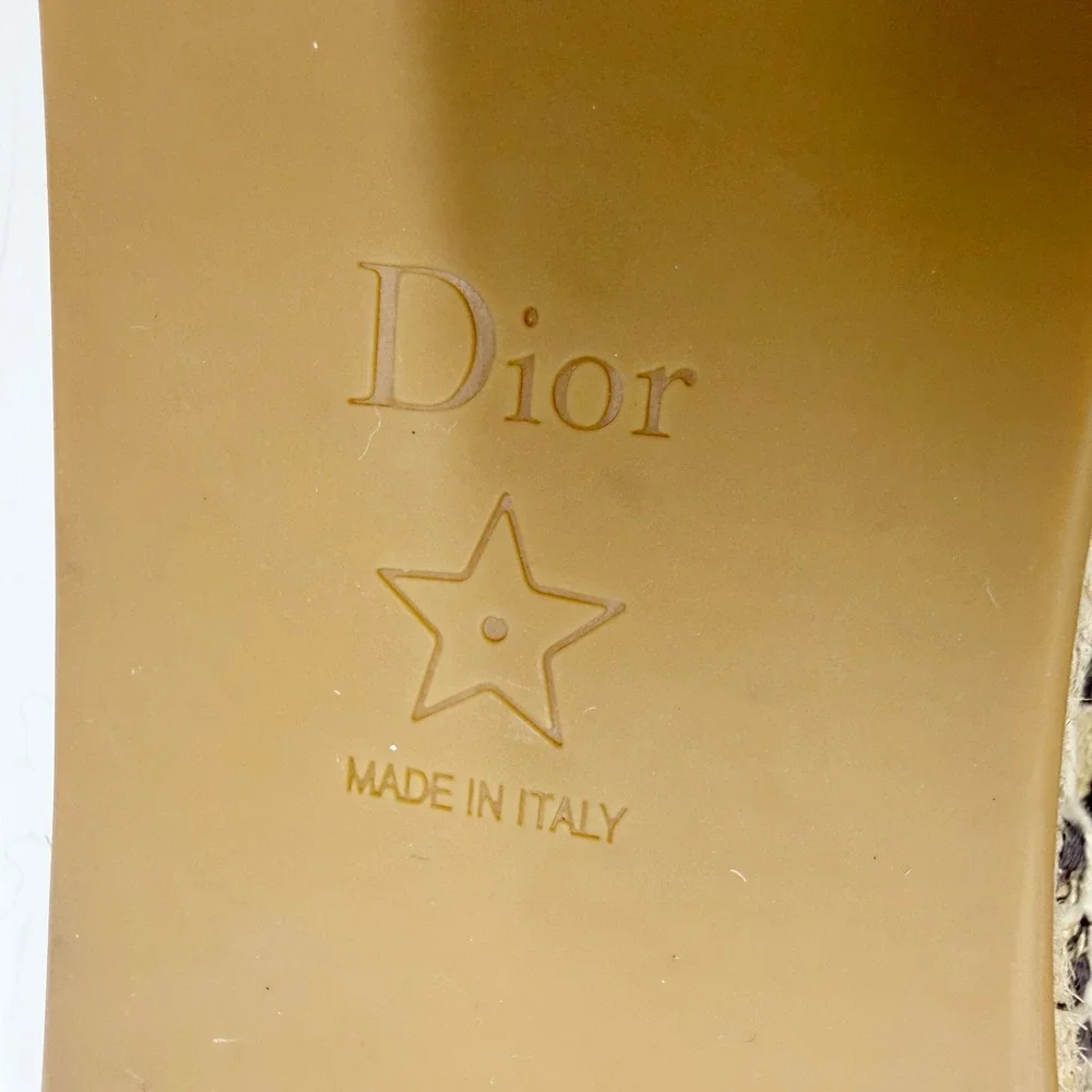 Christian Dior Granville Leopard Espadrilles Beige Black Logo Flat 37 / 7